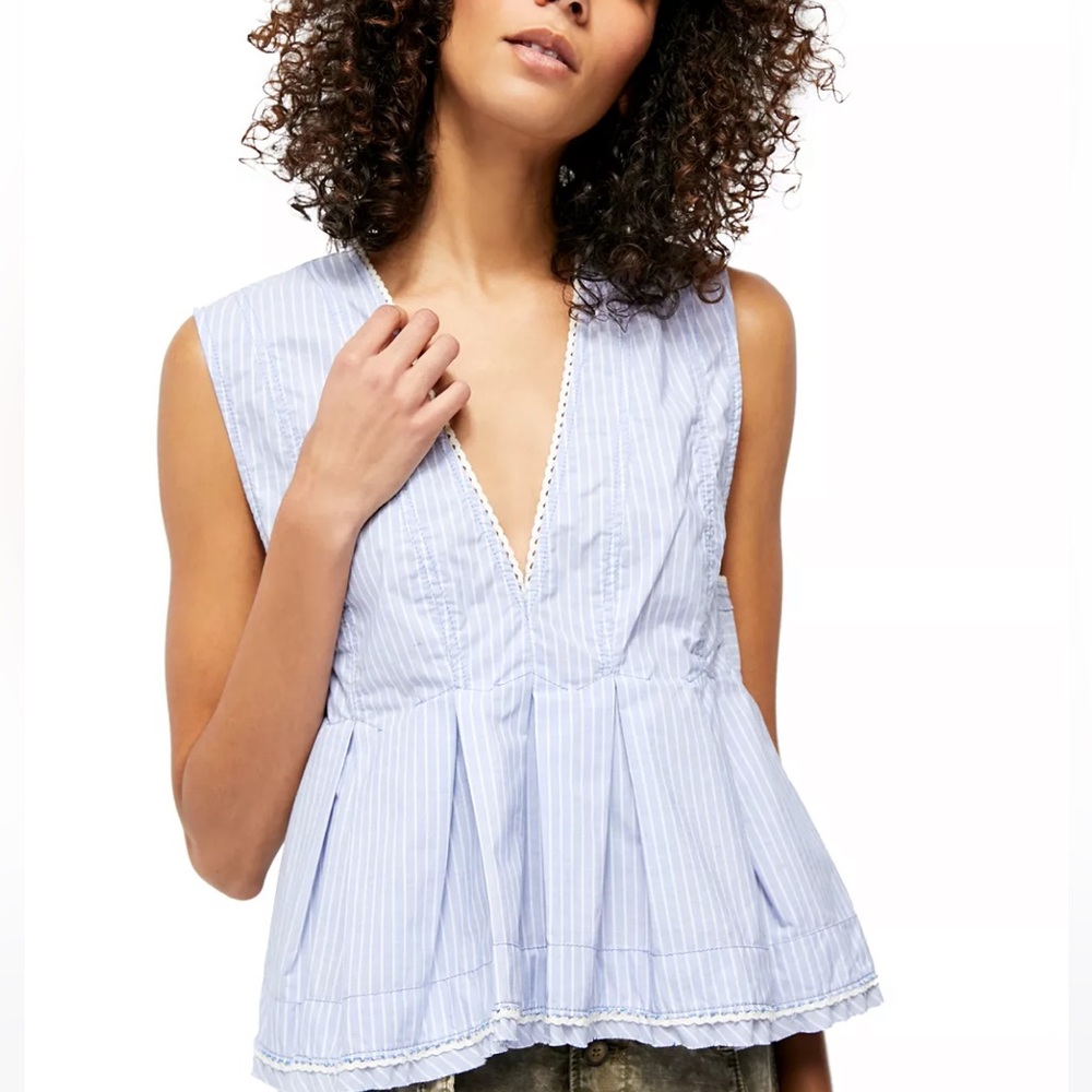 Preppy Light blue  Free People Sleeveless Top - lightweight blouse